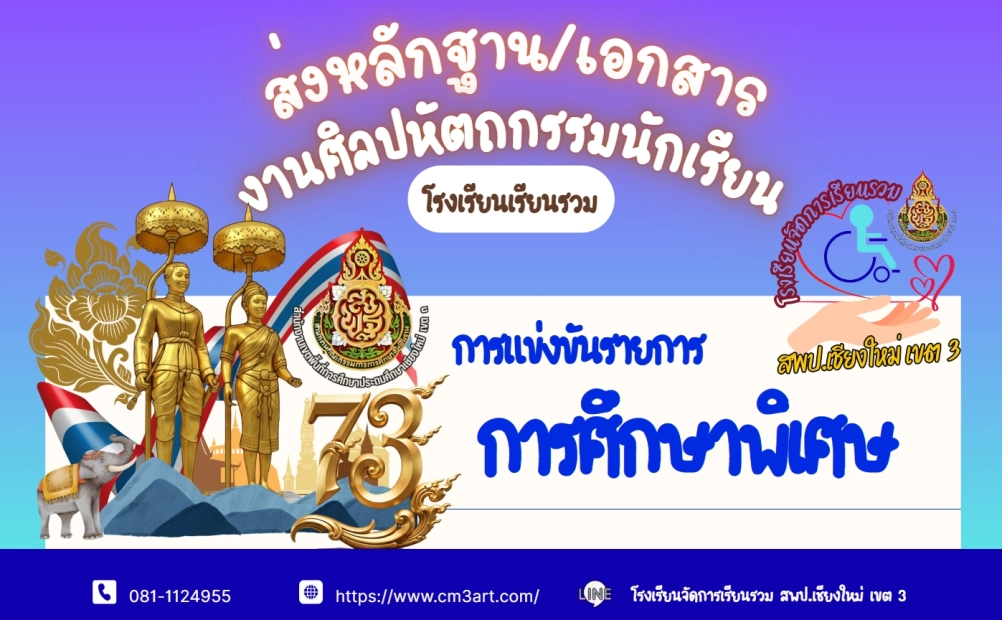 รายละเอียดการจัดส่งเอกสาร - หลักฐานของผู้เข้าร่วมการแข่งขันกิจกรรมโรงเรียนเรียนรวม การแข่งขันรายการ การศึกษาพิเศษ ศิลปหัตถกรรมนักเรียน ครั้งที่ 73 ระดับเขตพื้นที่การศึกษา สพป.เชียงใหม่ เขต 3